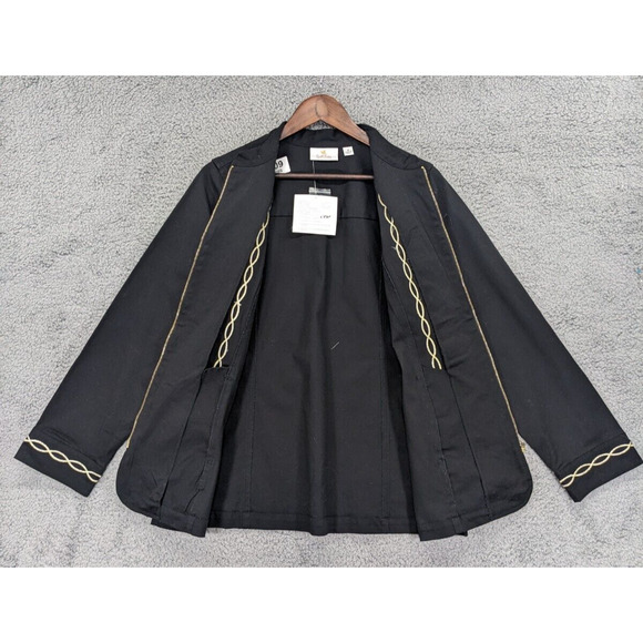 Quacker Factory Garden Fantasy Full Zip Jacket Women M Black Mandarin Collar U09 - Picture 3 of 15
